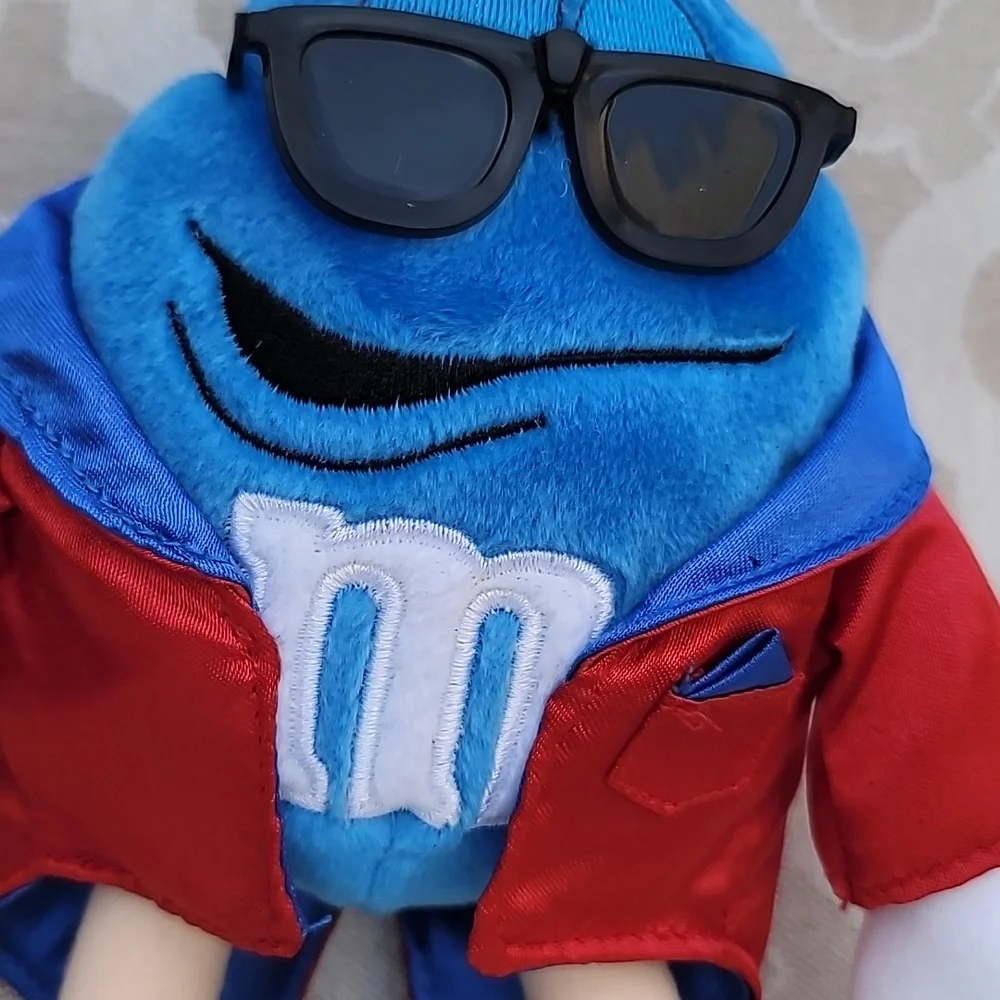 Y2K Rare Toy Blue Red Jacket Glases Big Heart Kids Plush Toy